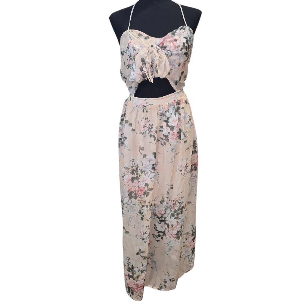 ⭐️NWT Here Comes the Sun Peach Floral Vacation Beach Cutout Dress Sz L